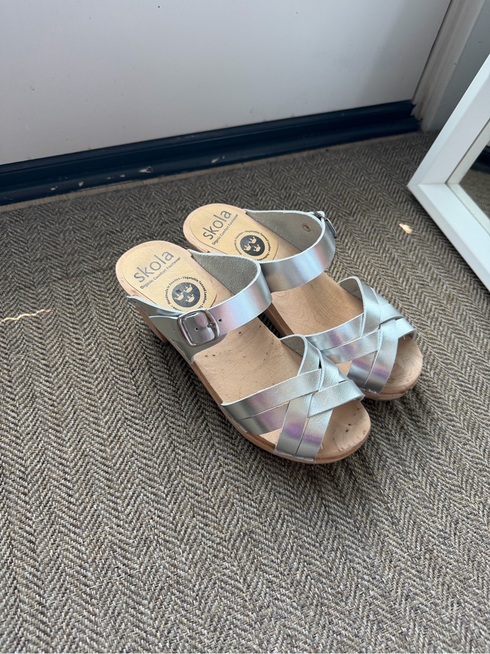Silver Holographic Heeled Clog Sandals